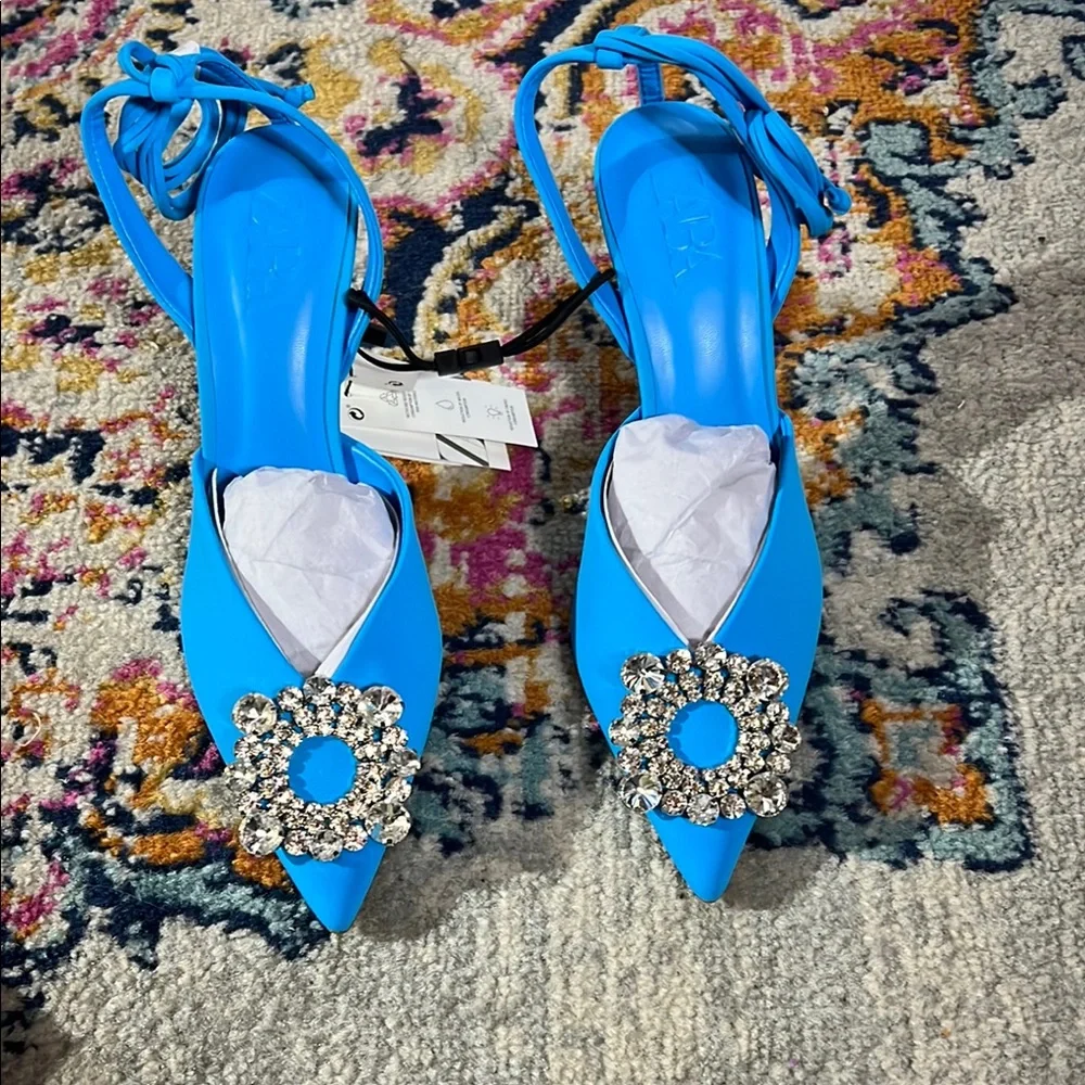 Zara women’s blue rhinestone slingback heels - Picture 2 of 11
